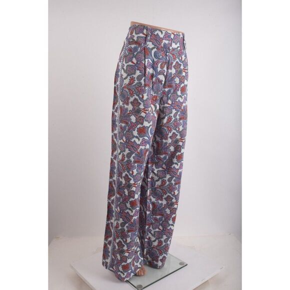 Boden Womans Wide Leg Pants Linen Trousers Paisley UK 14R US 10 Blue Pink NWT - Picture 5 of 10